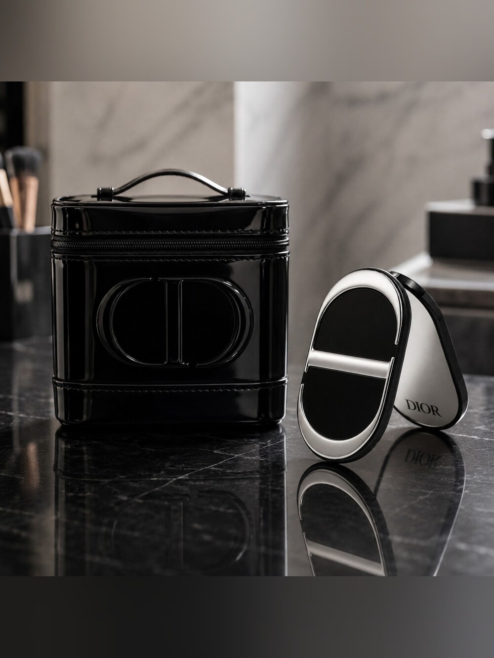 Dior Black Vanity Case & Phone Mirror.